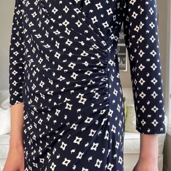 Women's Ralph Lauren Faux Wrap Navy Blue/White Dress Size Large - Picture 5 of 5